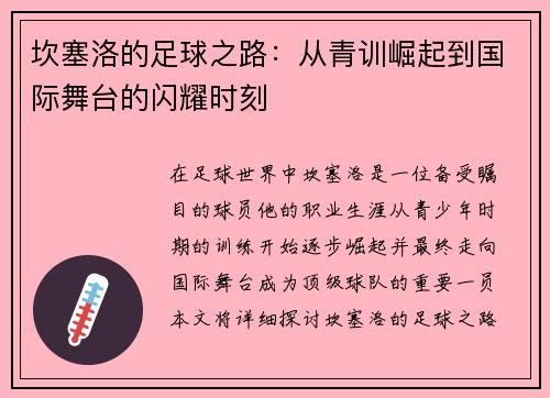 坎塞洛的足球之路：从青训崛起到国际舞台的闪耀时刻