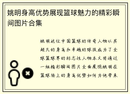 姚明身高优势展现篮球魅力的精彩瞬间图片合集