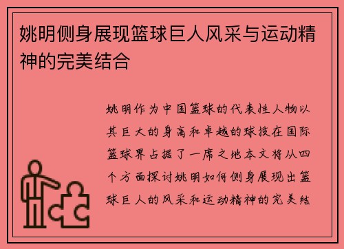 姚明侧身展现篮球巨人风采与运动精神的完美结合